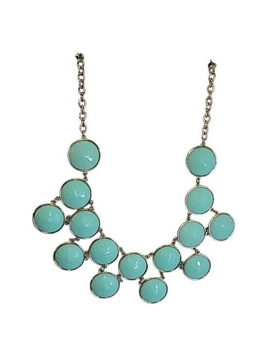 Jewelry - Gold Tone Turquoise Blue Acrylic Cabochon Bib Statement Necklace 17"-20"